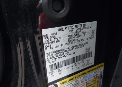 2012 Ford Expedition King Ranch from USA, damaged, VIN 1FMJU1J58CEF66130